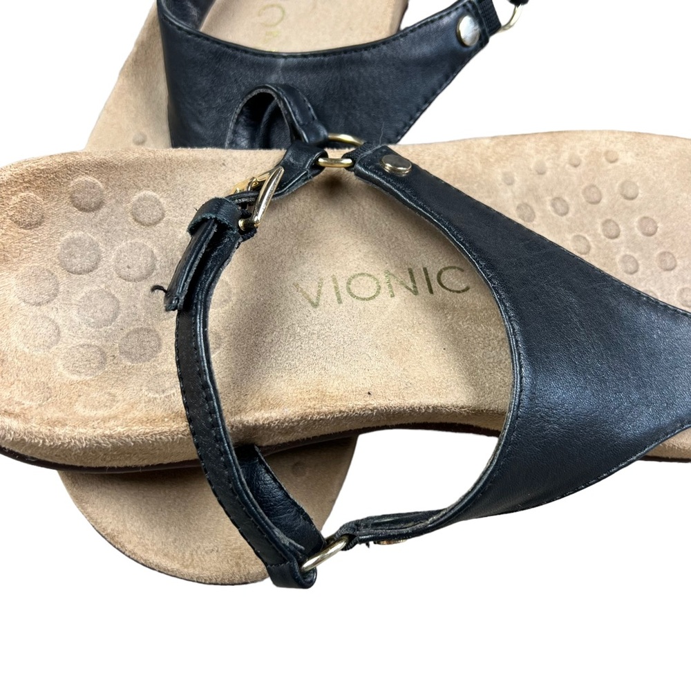 Vionic black leather T strap‎ women’s sandals SZ 9.5 - Picture 4 of 6